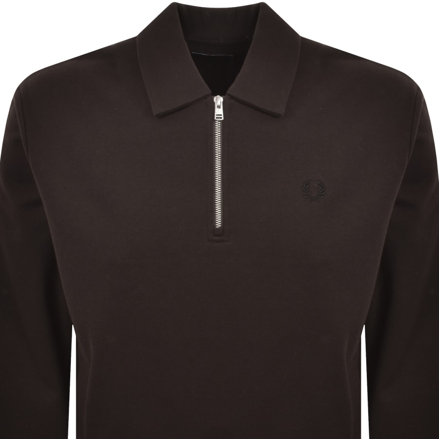 Image number 2 for Fred Perry Quarter Zip Sweatshirt Rich Brown