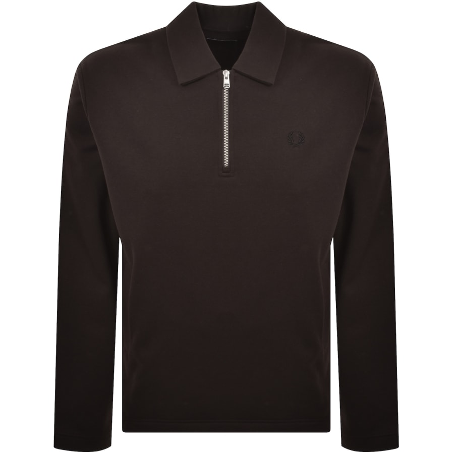 Image number 1 for Fred Perry Quarter Zip Sweatshirt Rich Brown
