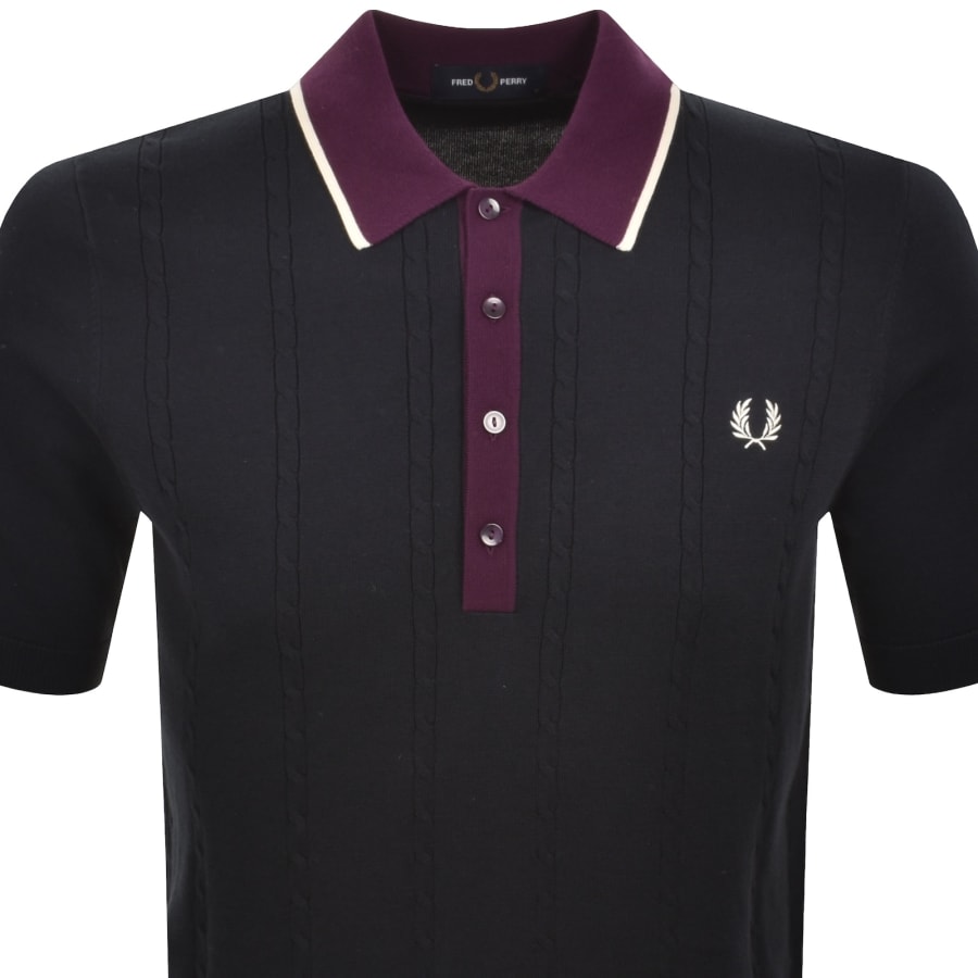 Image number 2 for Fred Perry Cable Knit Polo Shirt Navy