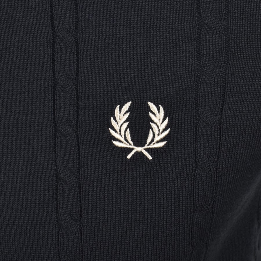 Image number 3 for Fred Perry Cable Knit Polo Shirt Navy