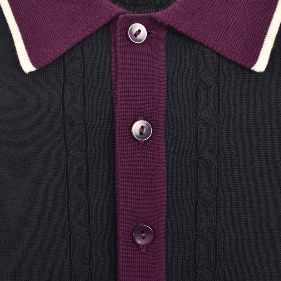 Image number 4 for Fred Perry Cable Knit Polo Shirt Navy
