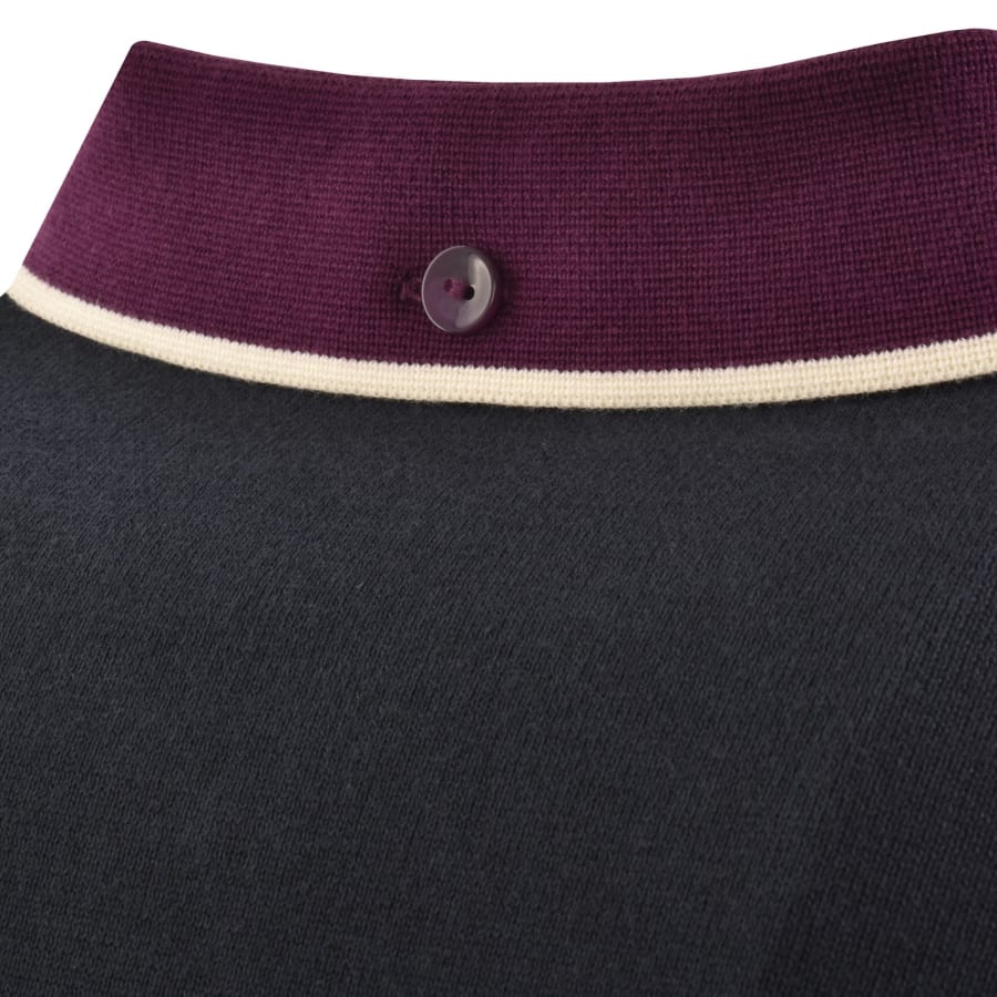 Image number 5 for Fred Perry Cable Knit Polo Shirt Navy