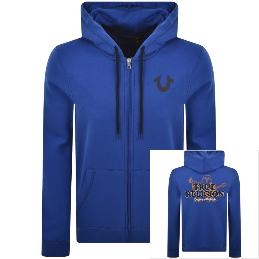 Image number 1 for True Religion Contrast Zip Hoodie Blue