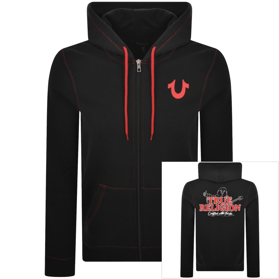 Image number 1 for True Religion Contrast Zip Hoodie Jet Black
