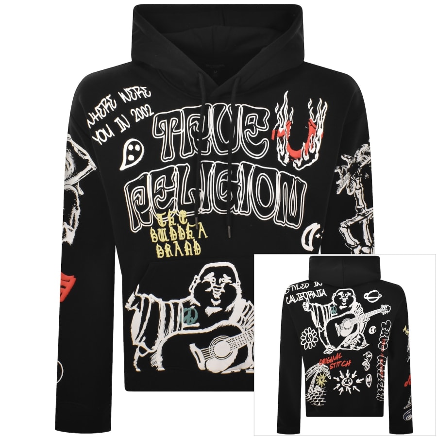 Image number 1 for True Religion Sketched Logo Boxy Hoodie Black