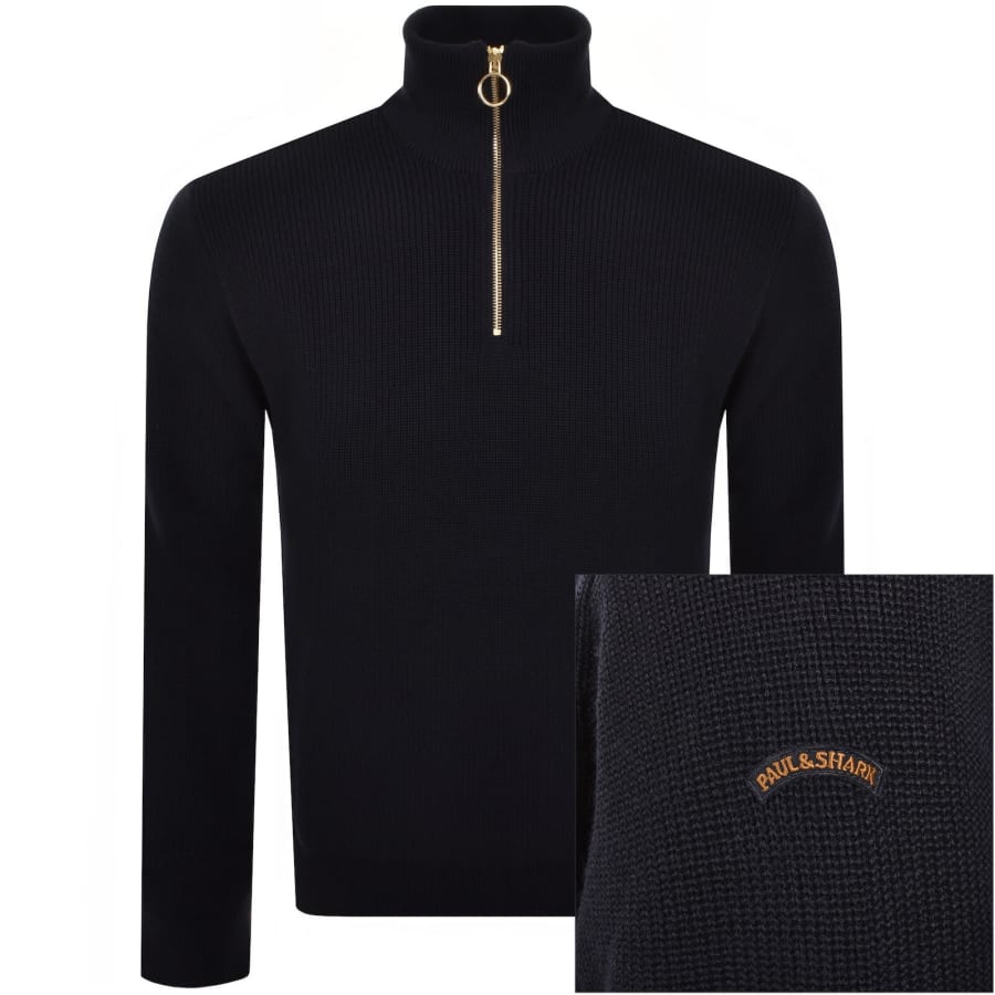 Image number 1 for Paul And Shark Moon Badge Knit Jumper Navy
