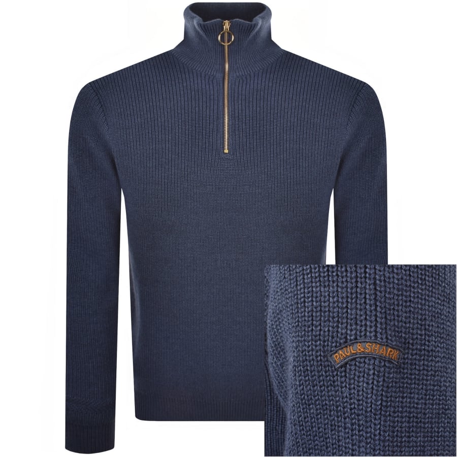 Image number 1 for Paul And Shark Moon Badge Knit Jumper Blue