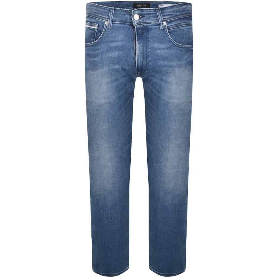 Image number 2 for Replay Grover Straight Fit Mid Wash Jeans Blue