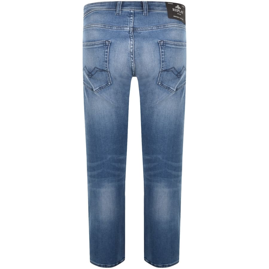 Image number 3 for Replay Grover Straight Fit Mid Wash Jeans Blue