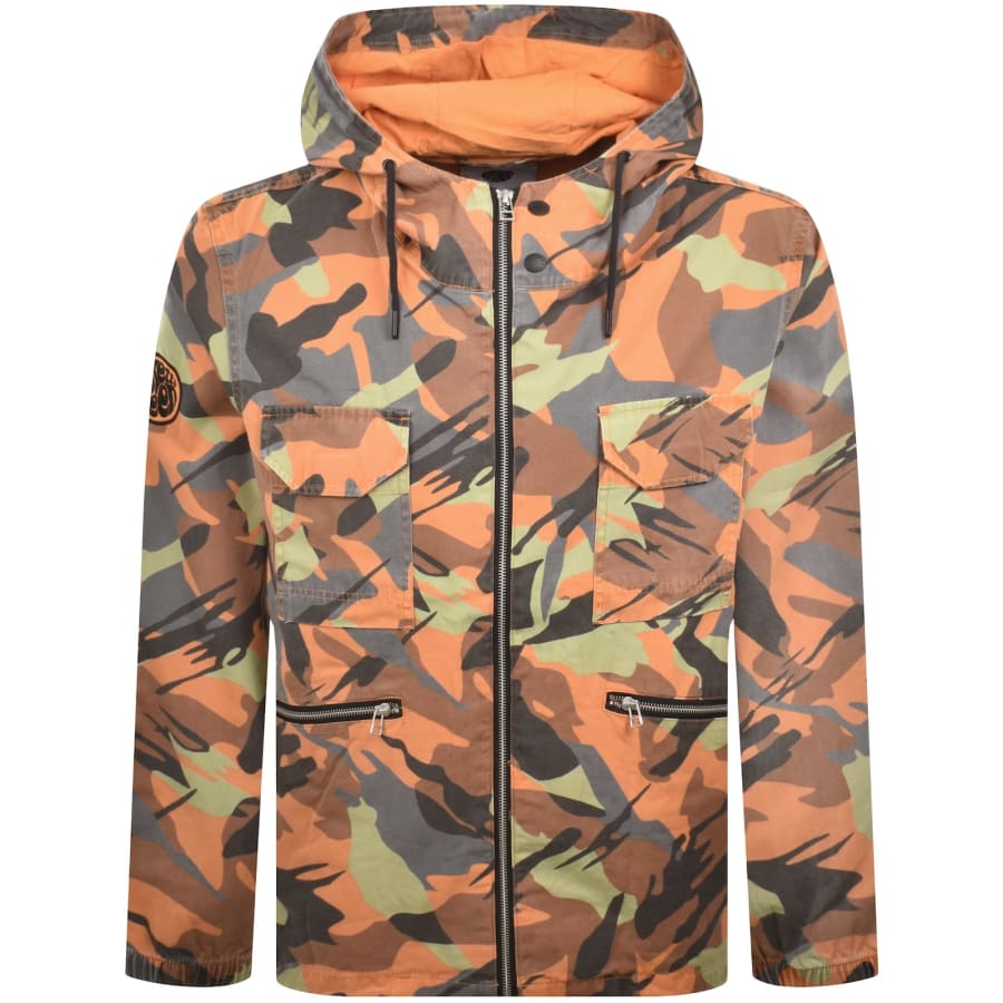 Image number 2 for Pretty Green Rave Camo Hooded Jacket Orange