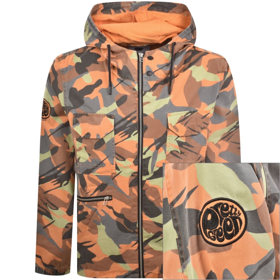Image number 1 for Pretty Green Rave Camo Hooded Jacket Orange