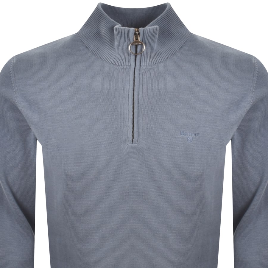 Image number 2 for Barbour Half Zip Knit Jumper Blue