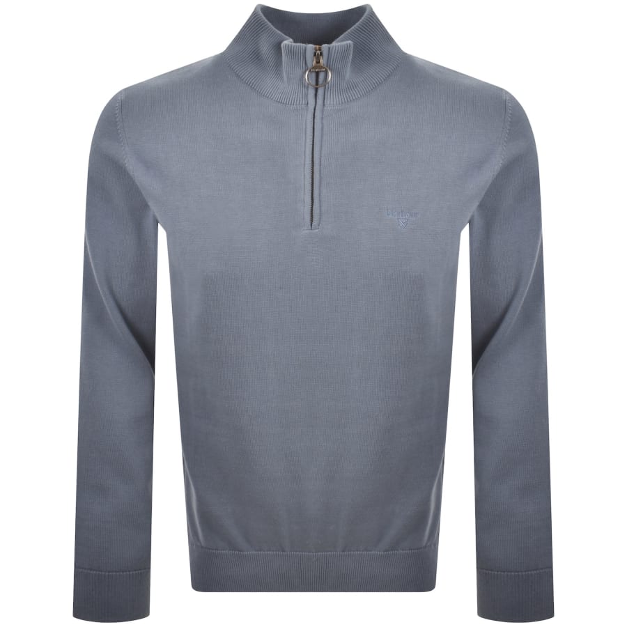 Image number 1 for Barbour Half Zip Knit Jumper Blue