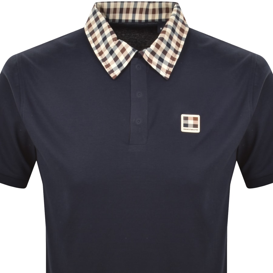 Image number 2 for Aquascutum Check Collar Polo T Shirt Navy