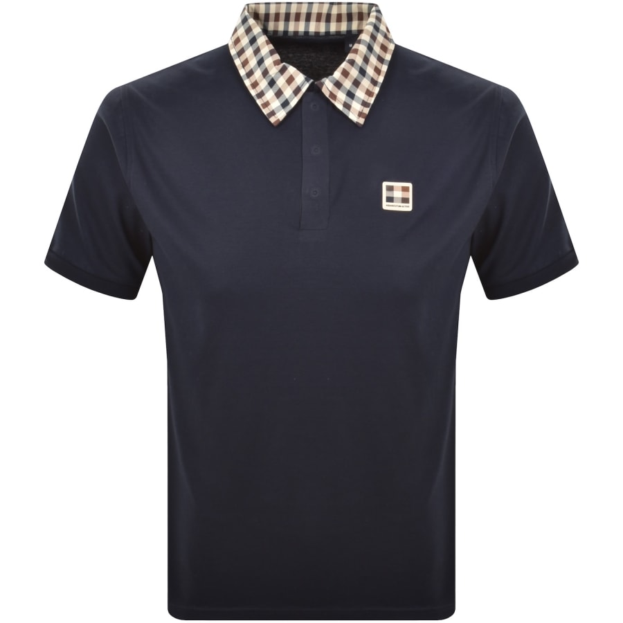Image number 1 for Aquascutum Check Collar Polo T Shirt Navy