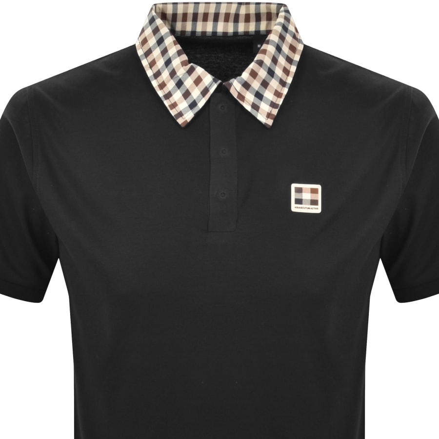 Image number 2 for Aquascutum Check Collar Polo T Shirt Black