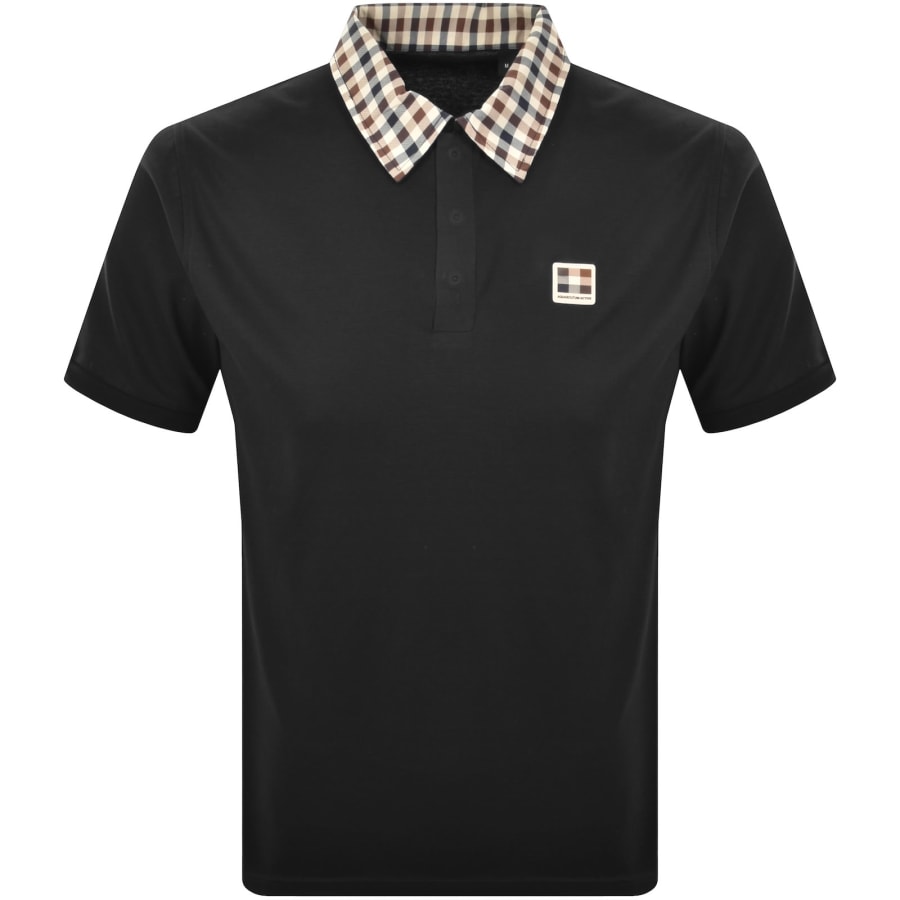 Image number 1 for Aquascutum Check Collar Polo T Shirt Black