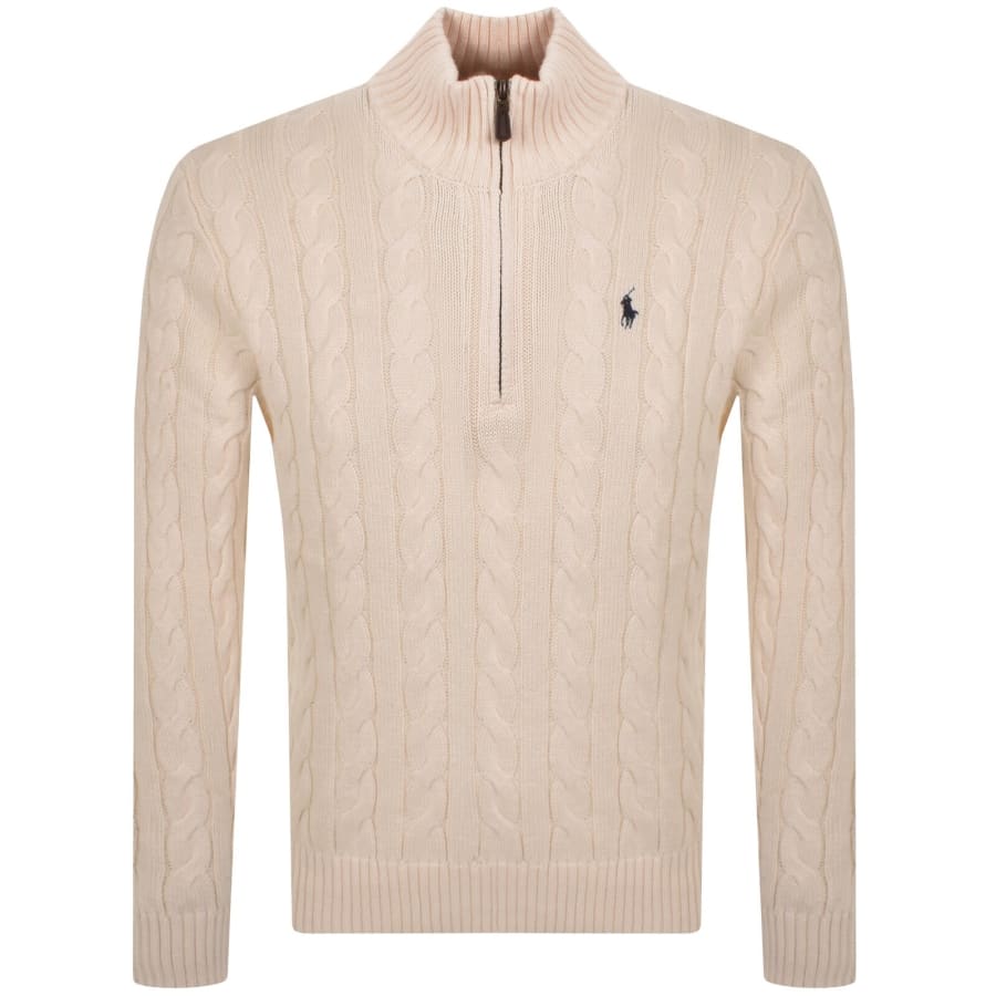 Image number 1 for Ralph Lauren Half Zip Cable Knit Jumper Cream