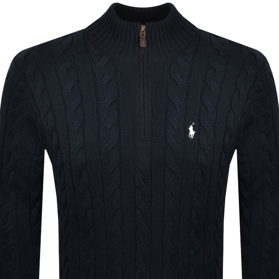 Image number 2 for Ralph Lauren Half Zip Cable Knit Jumper Navy