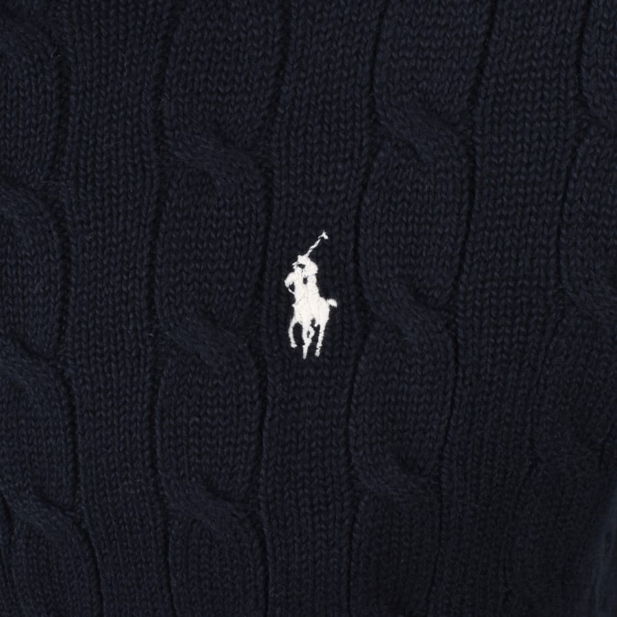 Image number 3 for Ralph Lauren Half Zip Cable Knit Jumper Navy