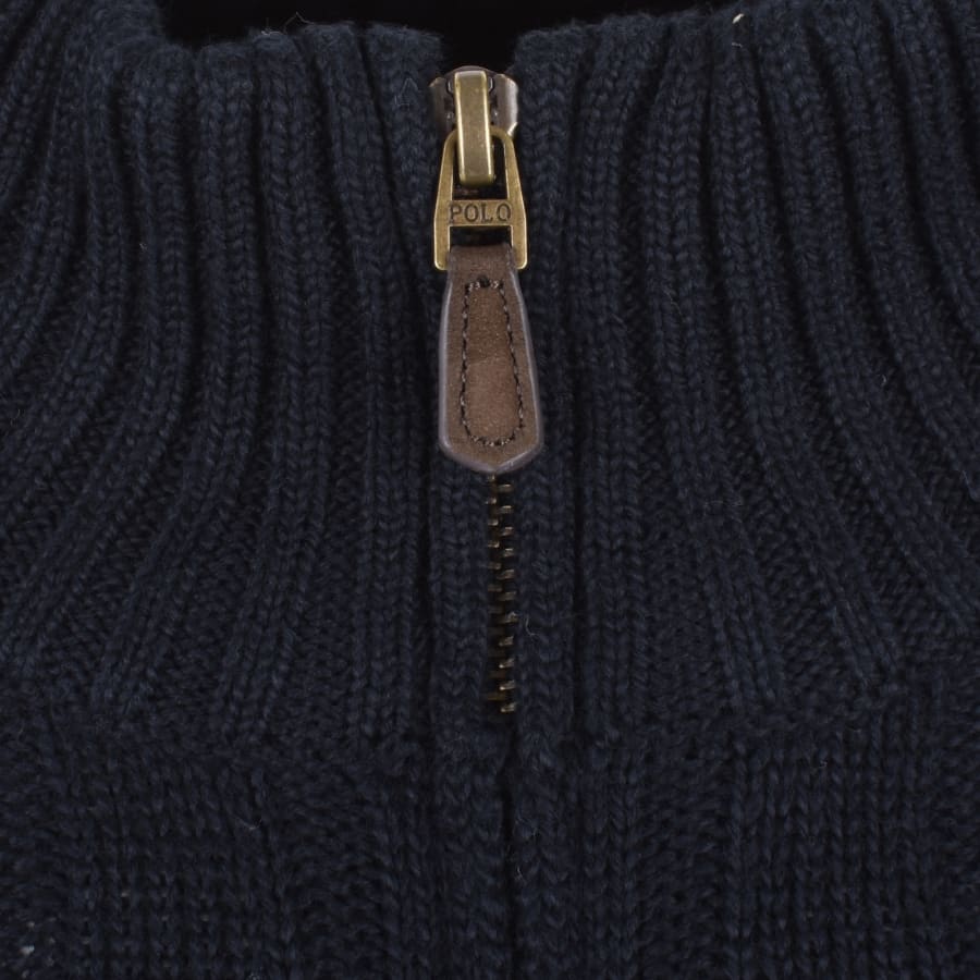 Image number 4 for Ralph Lauren Half Zip Cable Knit Jumper Navy