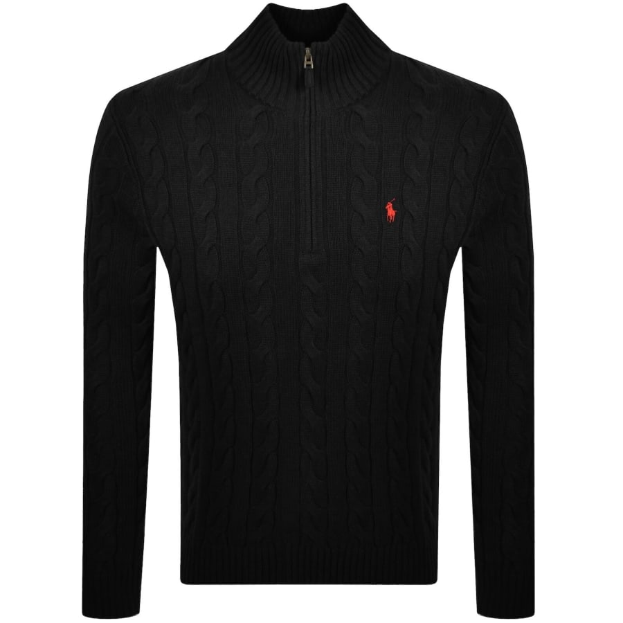 Image number 1 for Ralph Lauren Half Zip Cable Knit Jumper Black