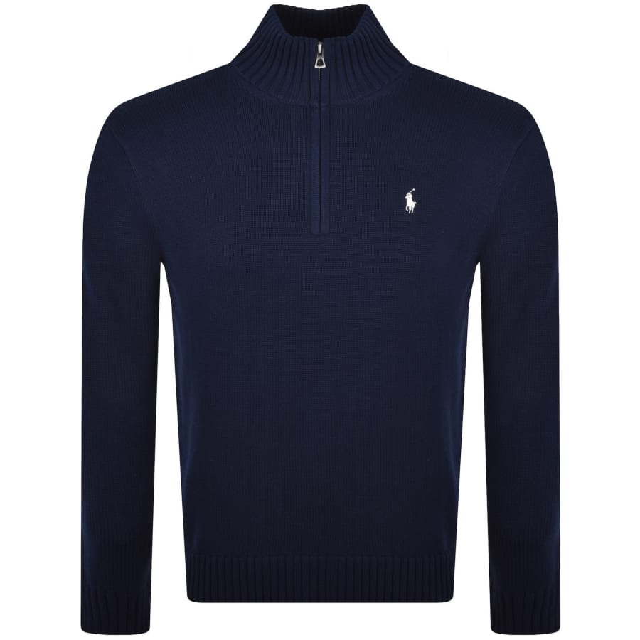 Image number 1 for Ralph Lauren Half Zip Knit Jumper Navy