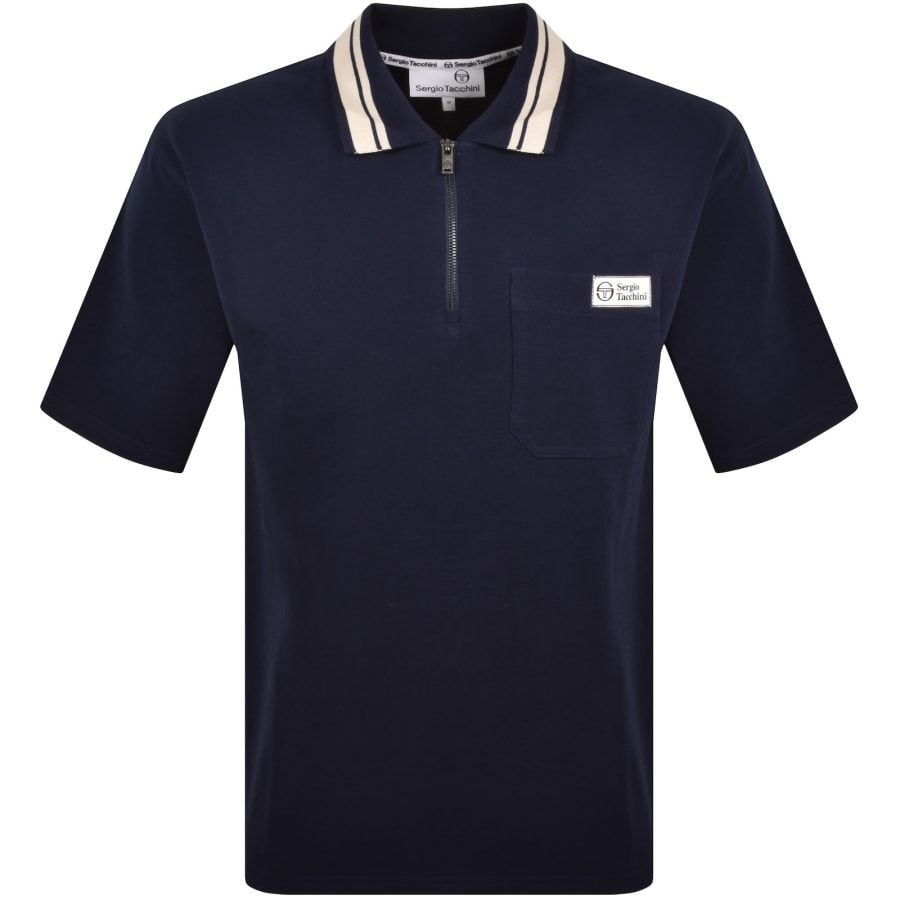 Image number 1 for Sergio Tacchini Costa Zipped Polo T Shirt Blue