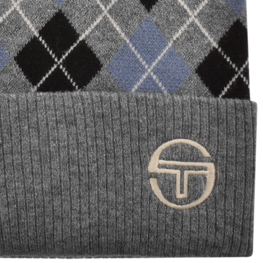 Image number 3 for Sergio Tacchini Hamilton Argyle Pom Beanie Grey