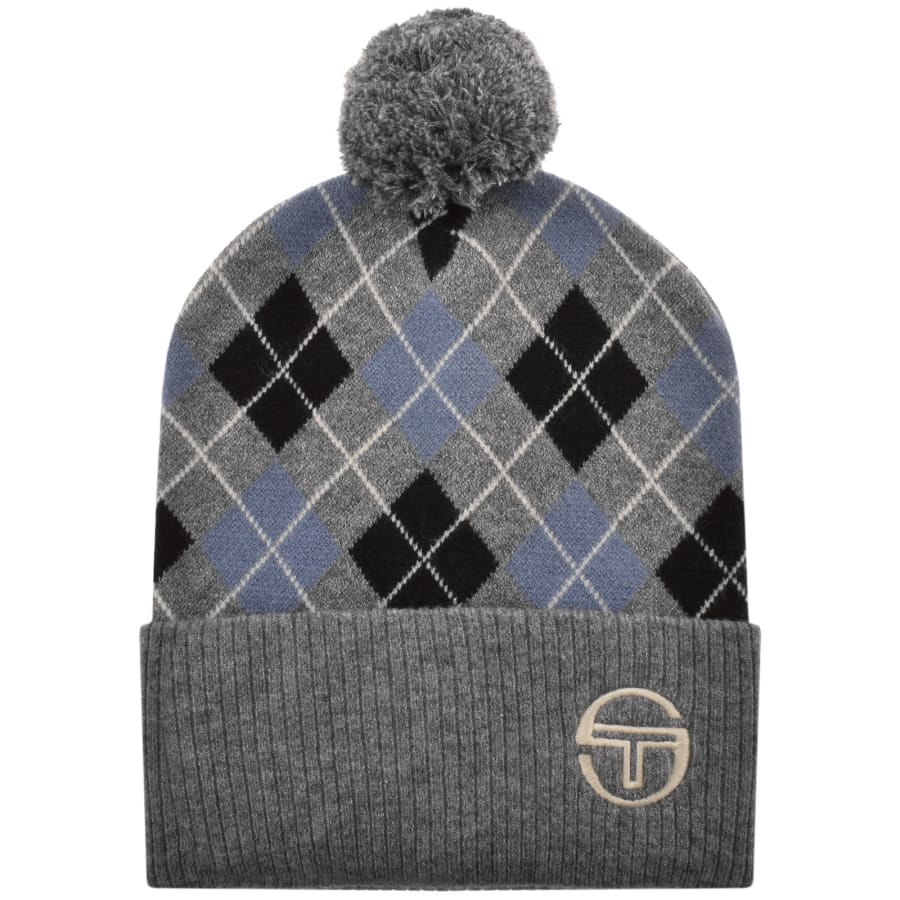 Image number 1 for Sergio Tacchini Hamilton Argyle Pom Beanie Grey
