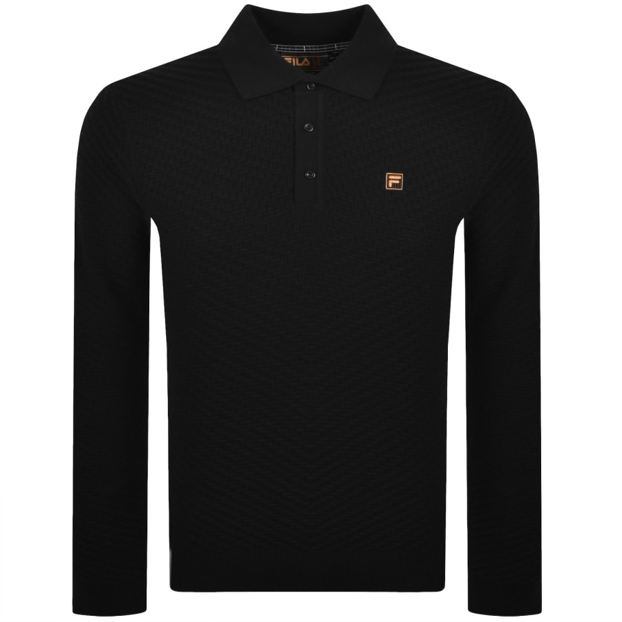 Image number 1 for Fila Brick Long Sleeve Polo T Shirt Black