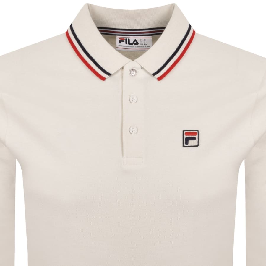 Image number 2 for Fila Vintage Monte Long Sleeve Polo T Shirt Cream