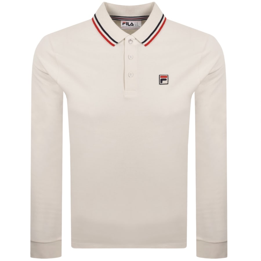 Image number 1 for Fila Vintage Monte Long Sleeve Polo T Shirt Cream