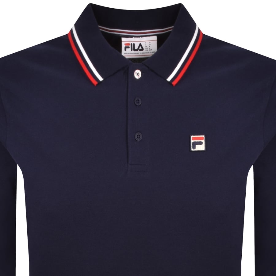 Image number 2 for Fila Vintage Monte Long Sleeve Polo T Shirt Navy