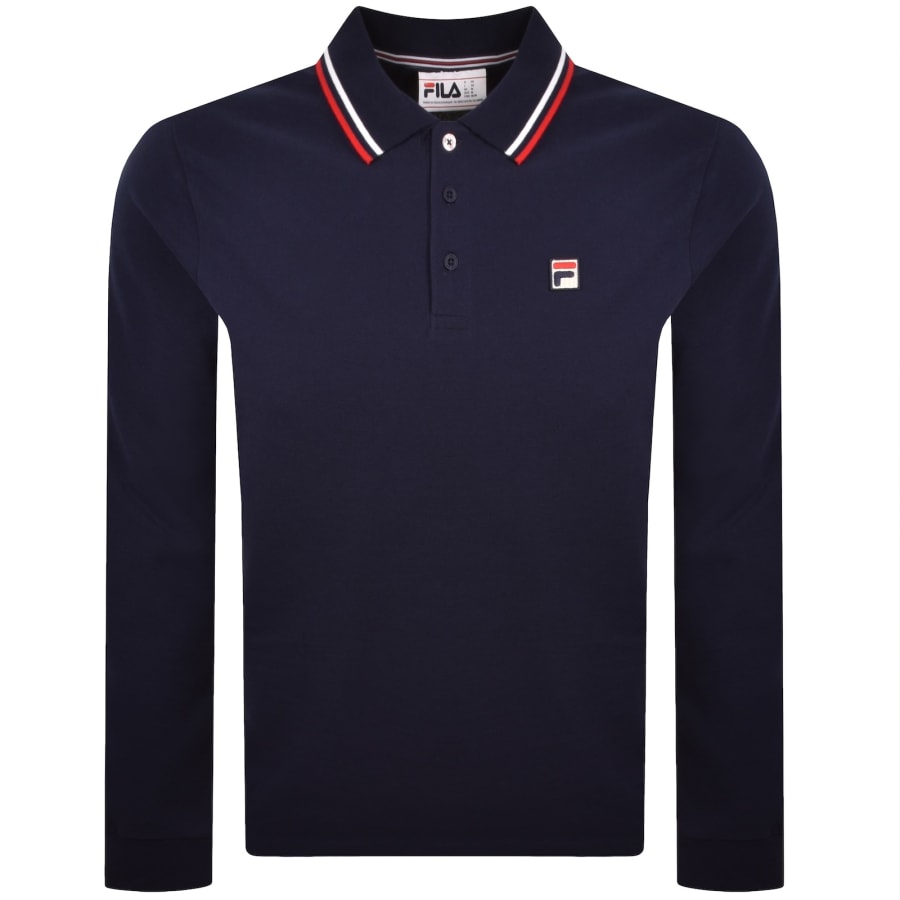 Image number 1 for Fila Vintage Monte Long Sleeve Polo T Shirt Navy