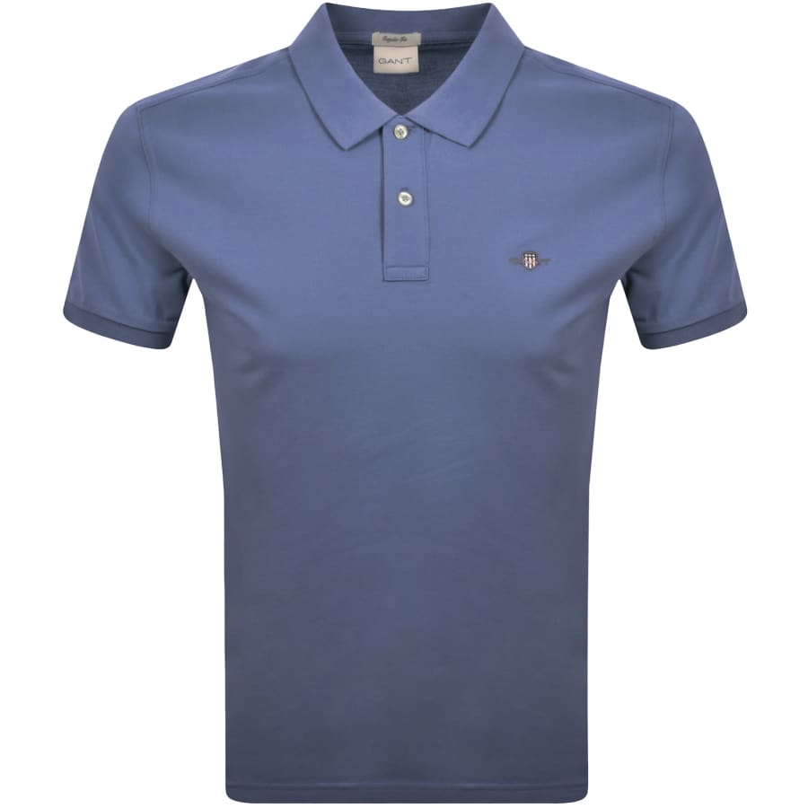 Image number 1 for Gant Regular Fit Shield Pique Polo T Shirt Blue