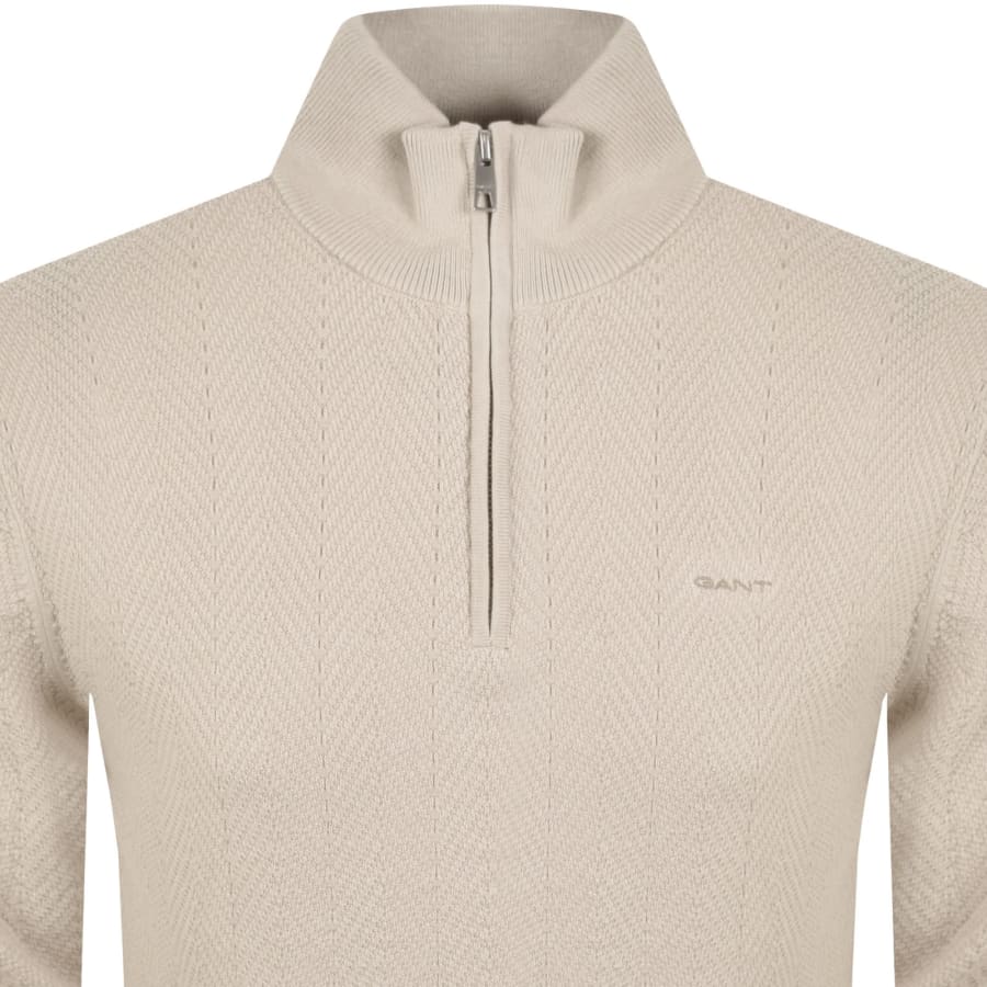 Image number 2 for Gant Knit Herringbone Sweatshirt Beige