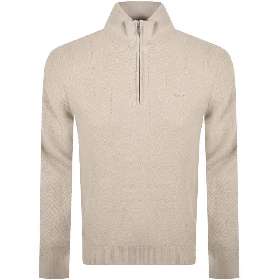 Image number 1 for Gant Knit Herringbone Sweatshirt Beige