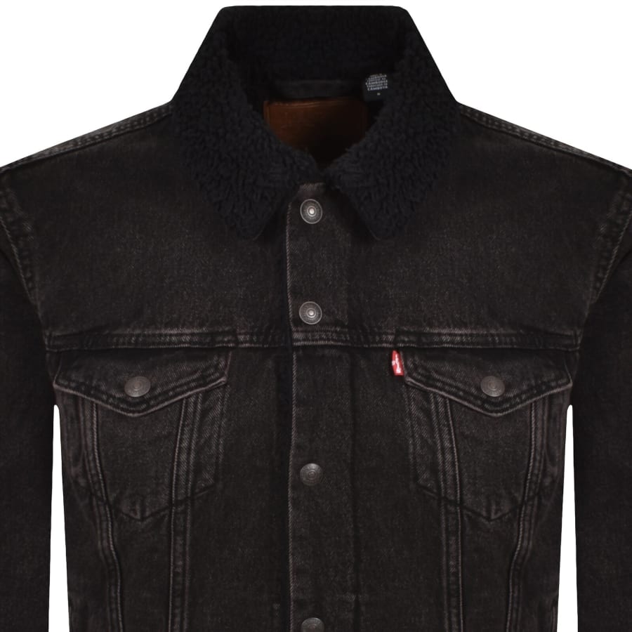 Image number 2 for Levis Denim Sherpa Trucker Jacket Black