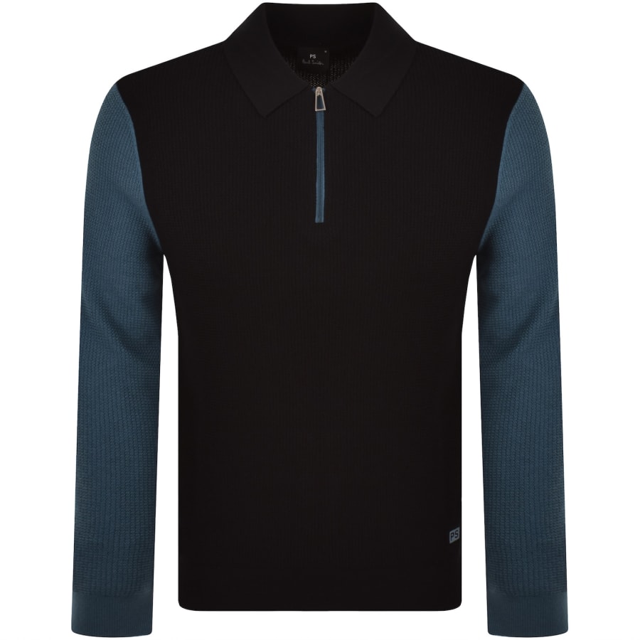 Image number 1 for Paul Smith Wool Blend Knit Polo Black