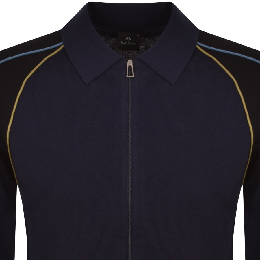 Image number 2 for Paul Smith Zip Through Knit Jumper Dark Blue