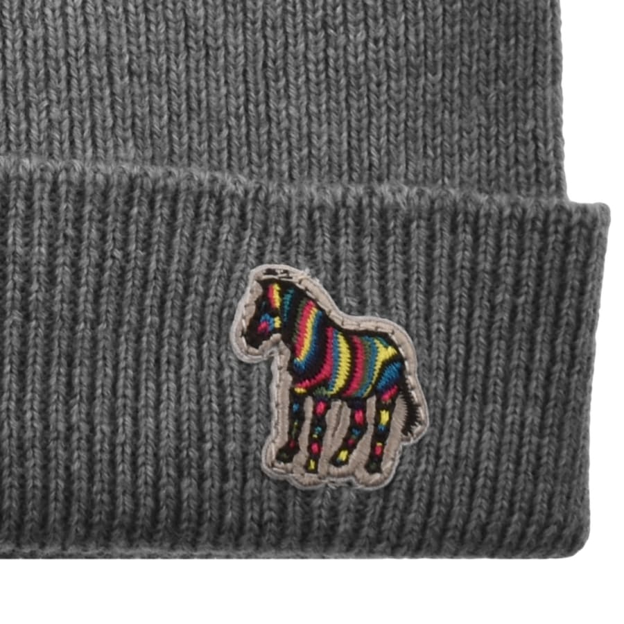 Image number 3 for Paul Smith Rib Zebra Wool Beanie Hat Grey