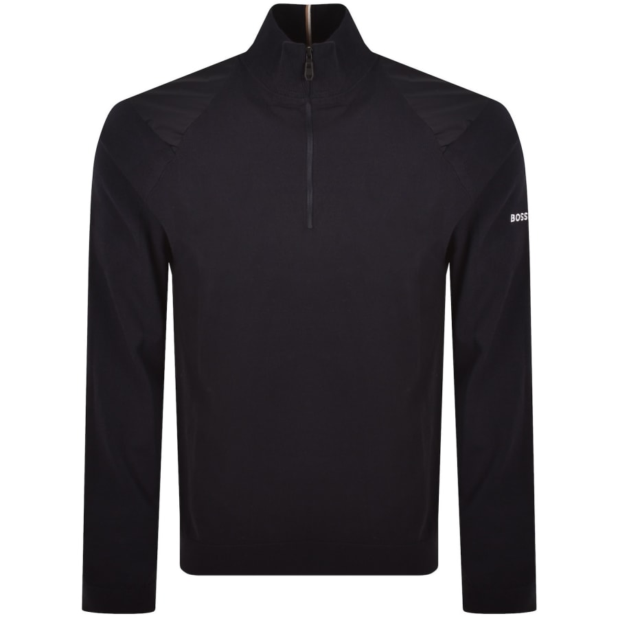 Image number 2 for BOSS GOC Rank Quarter Zip Knit Jumper Navy