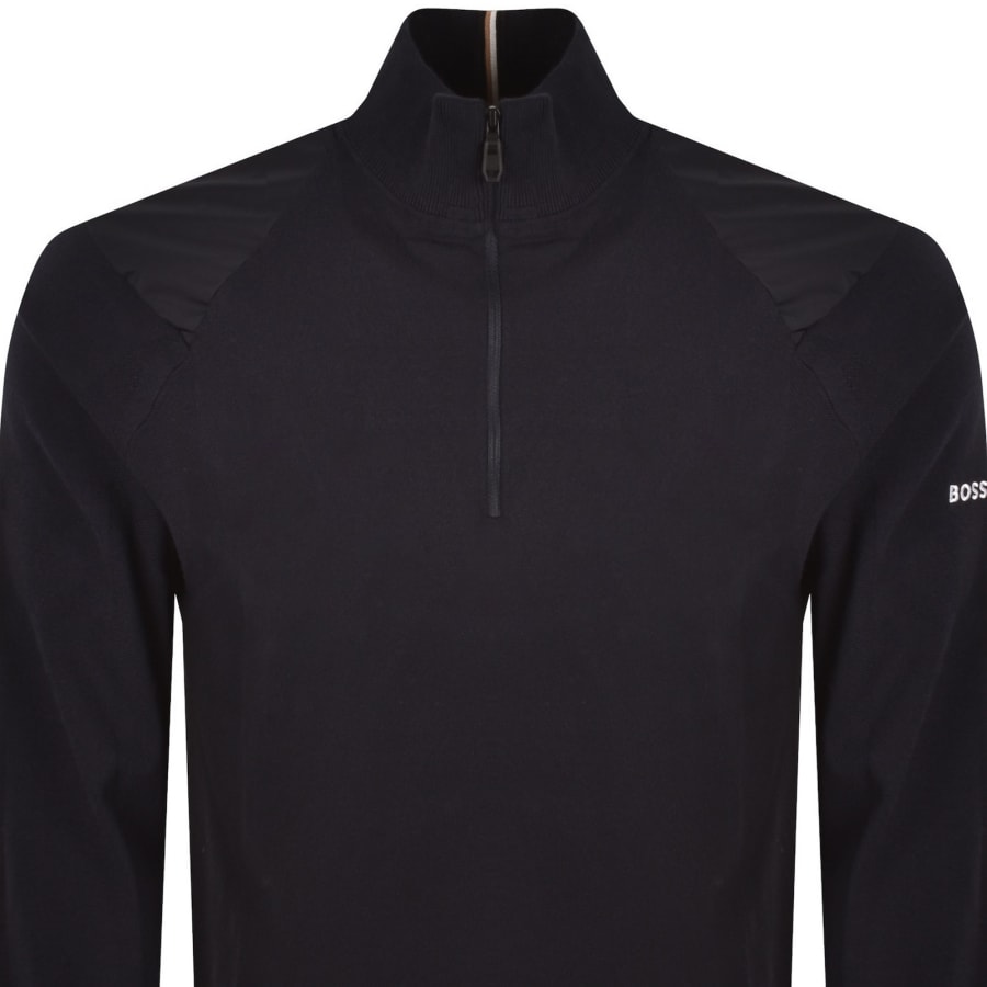 Image number 3 for BOSS GOC Rank Quarter Zip Knit Jumper Navy