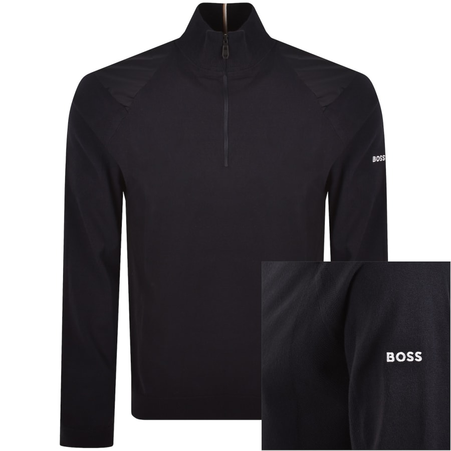 Image number 1 for BOSS GOC Rank Quarter Zip Knit Jumper Navy