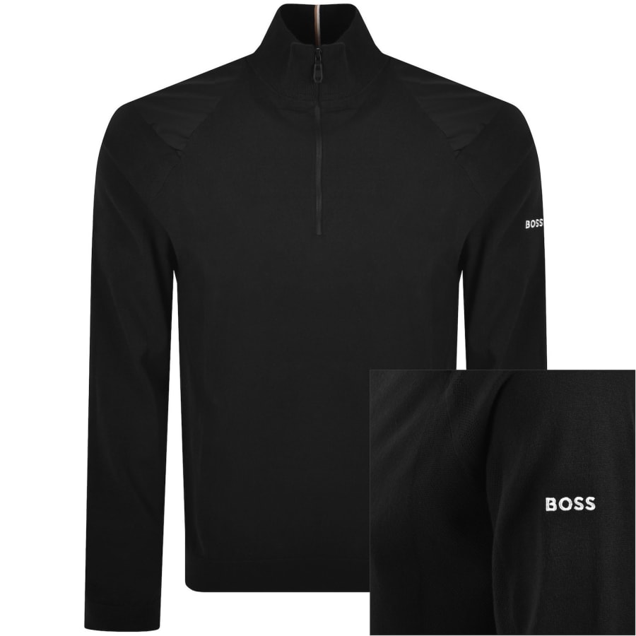 Image number 1 for BOSS GOC Rank Quarter Zip Knit Jumper Black