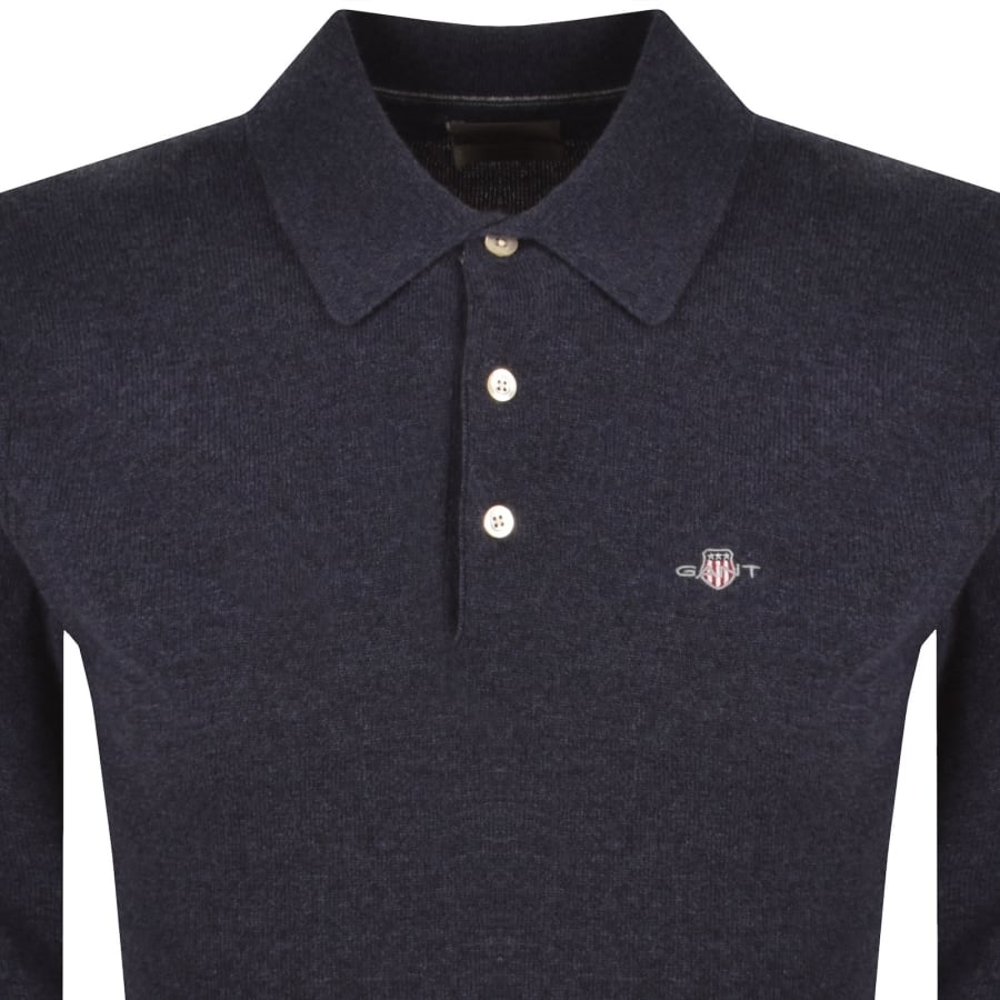 Image number 2 for Gant Superfine Lambswool Polo Dark Navy