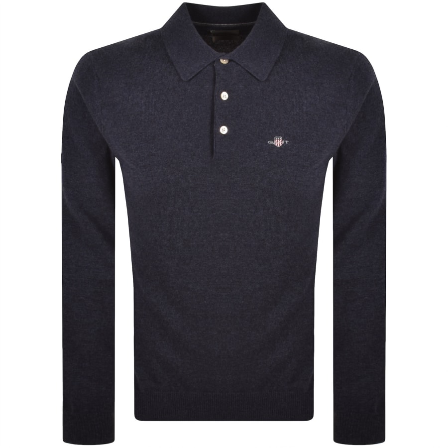 Image number 1 for Gant Superfine Lambswool Polo Dark Navy