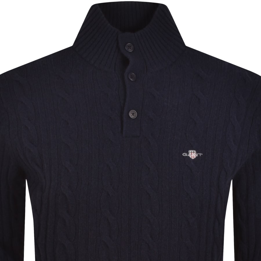 Image number 2 for Gant Superfine Lambswool Cable Knit Jumper Navy