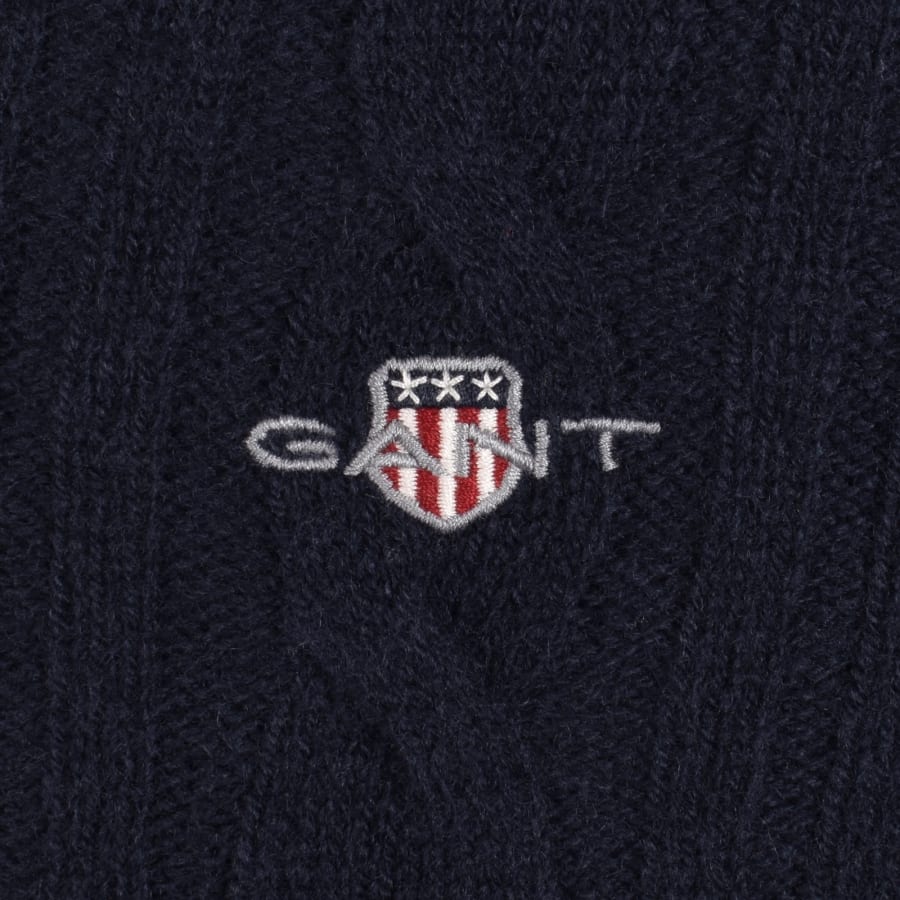 Image number 3 for Gant Superfine Lambswool Cable Knit Jumper Navy